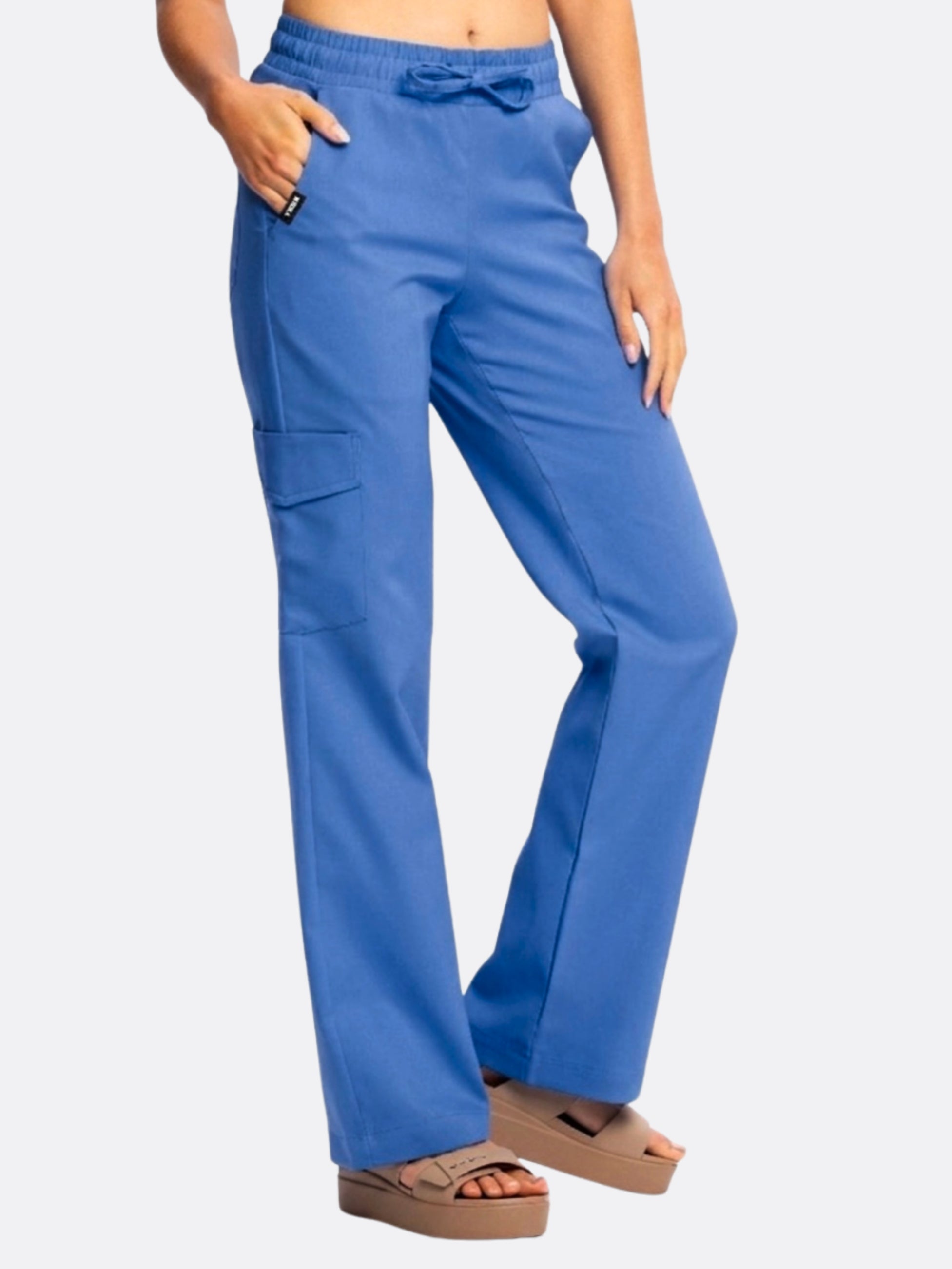 FLOW moteriškos medicininės kelnės plačiomis kojomis, venų mėlynos spalvos