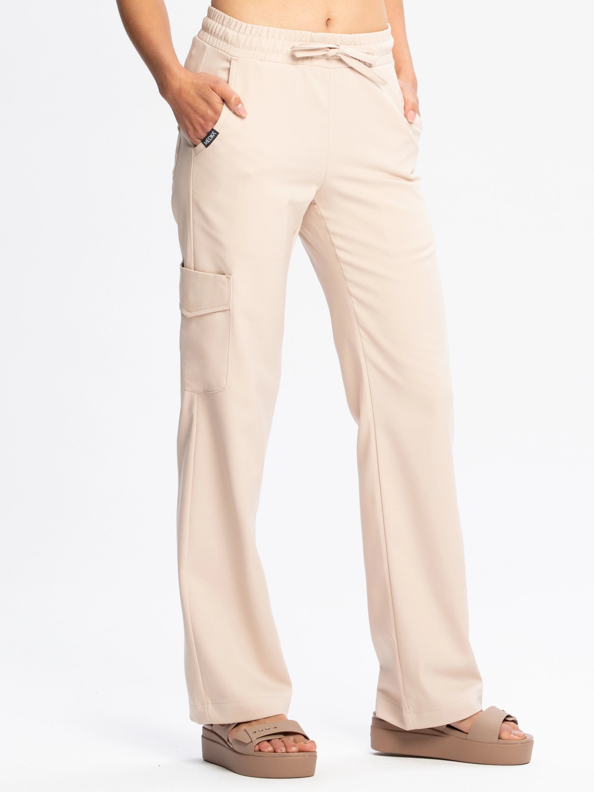 Spodnie medyczne damskie FLOW z szeroką nogawką vanilla