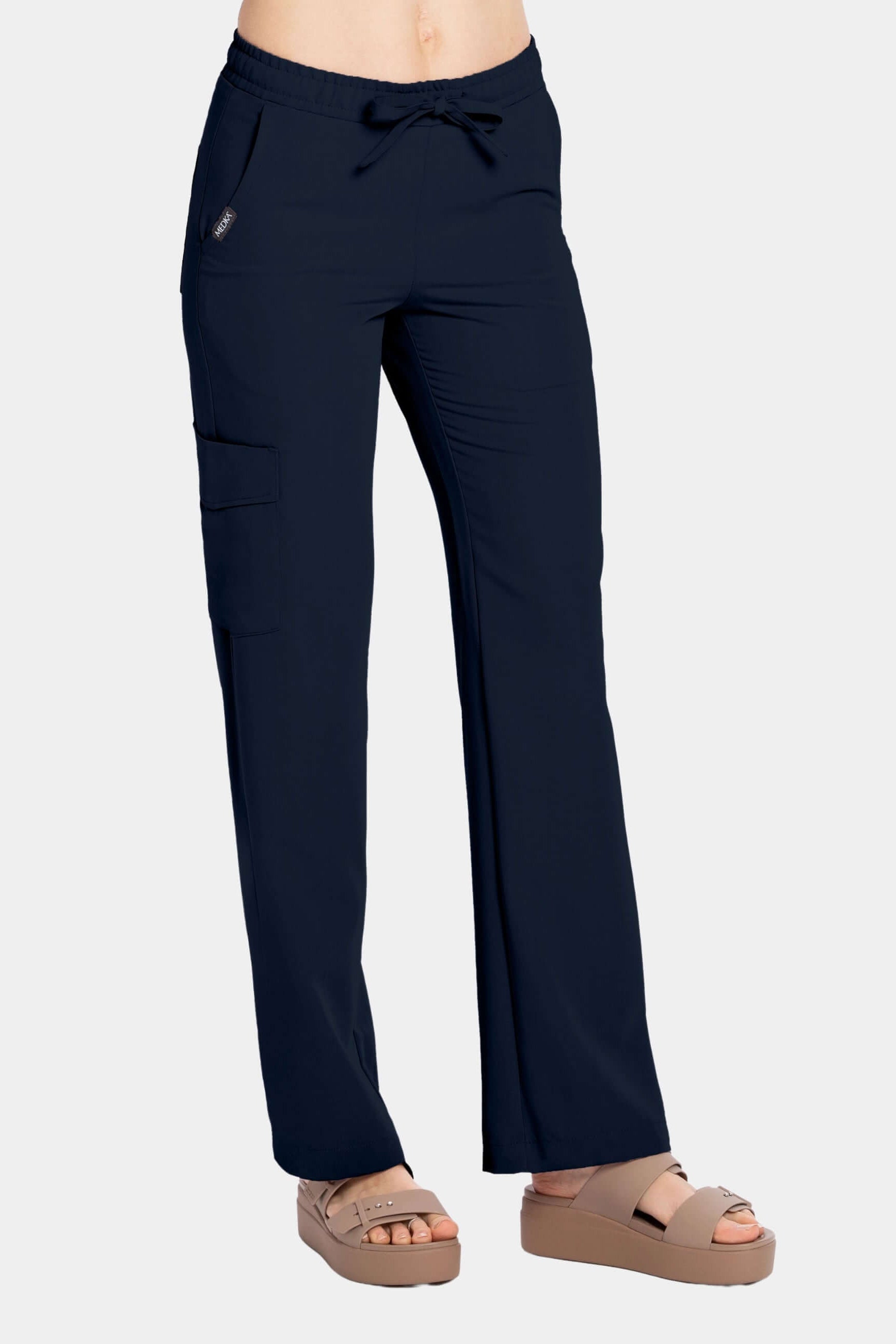 Spodnie medyczne damskie FLOW z szeroką nogawką navy blue