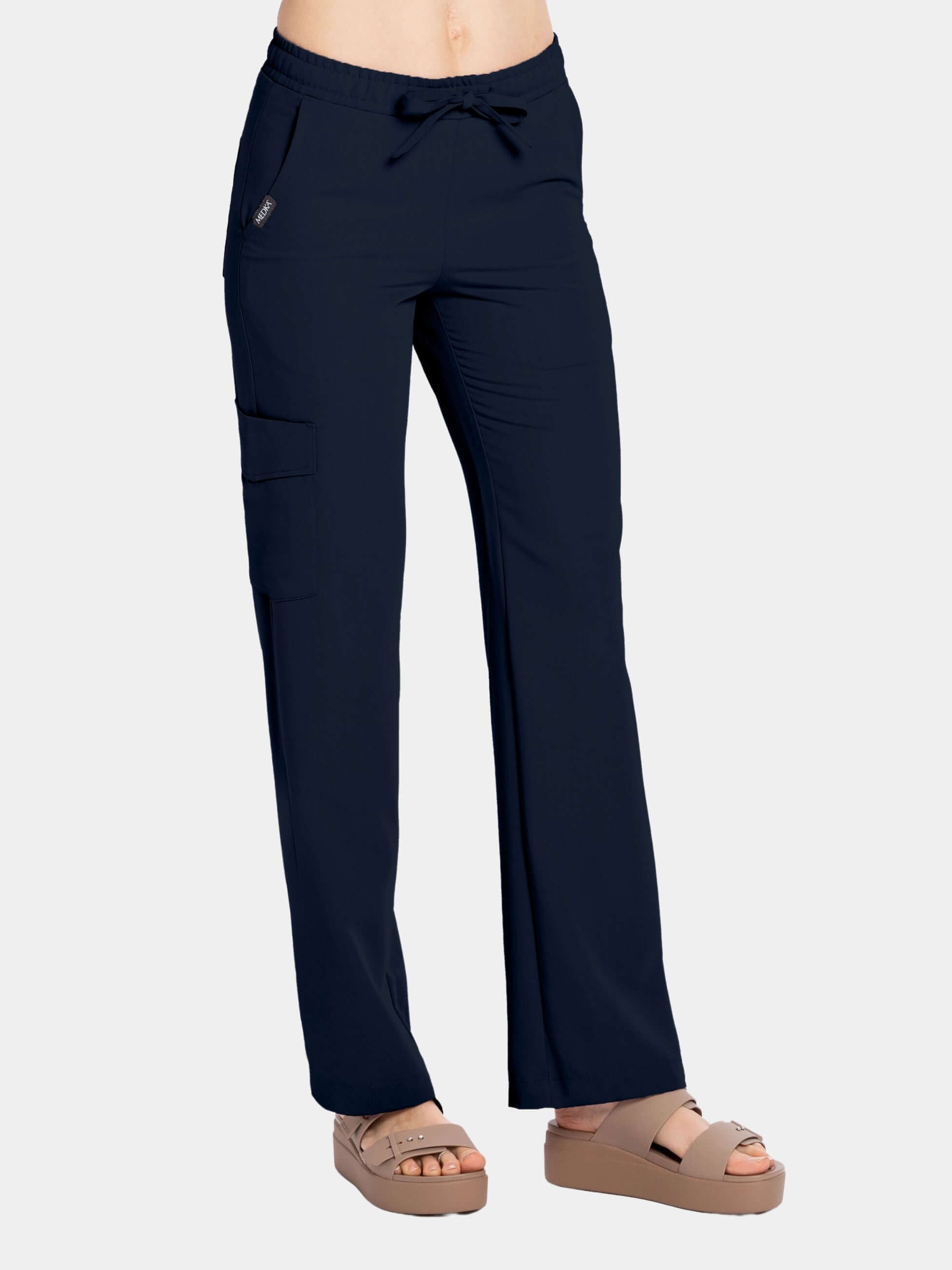 Spodnie medyczne damskie FLOW z szeroką nogawką navy blue