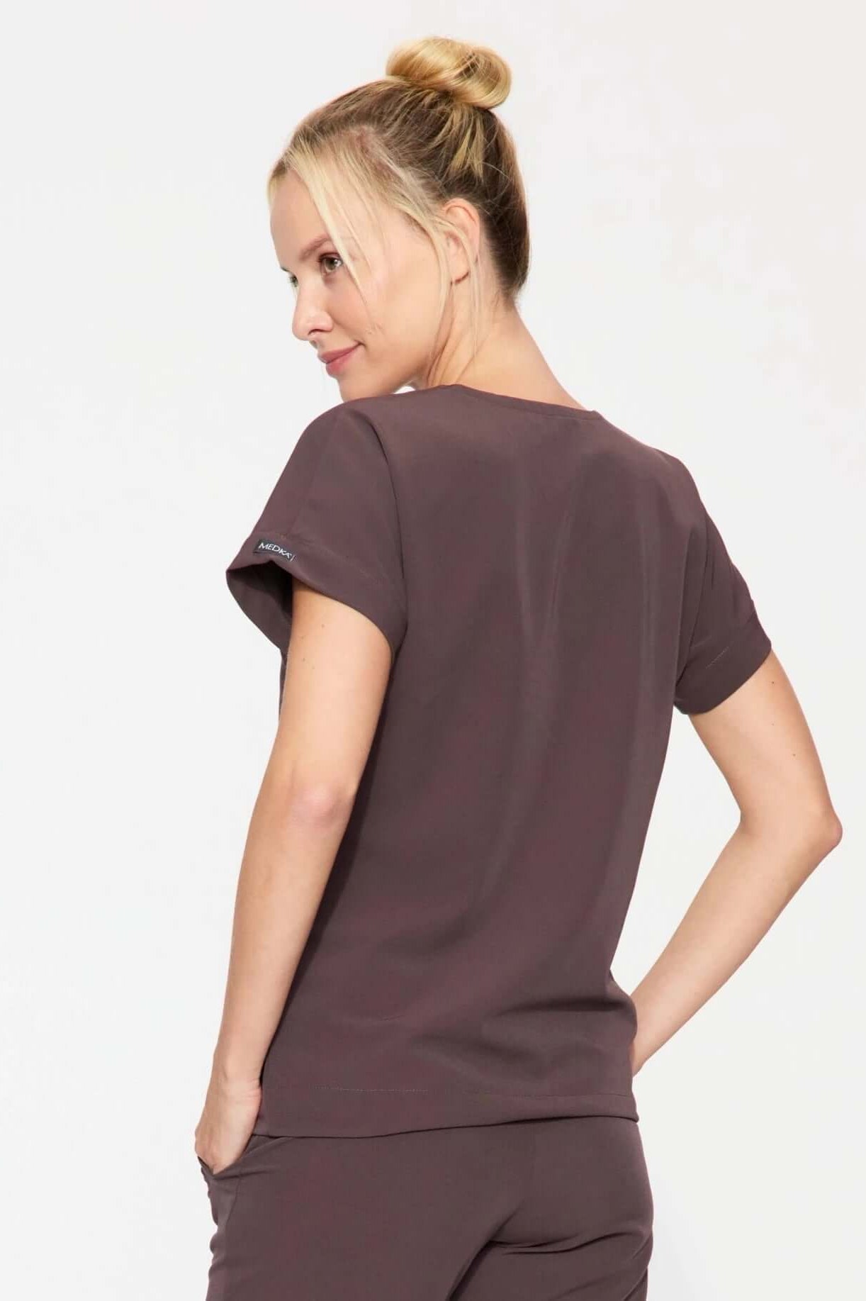 Bluza medyczna damska - WELT czekolada tylny widok