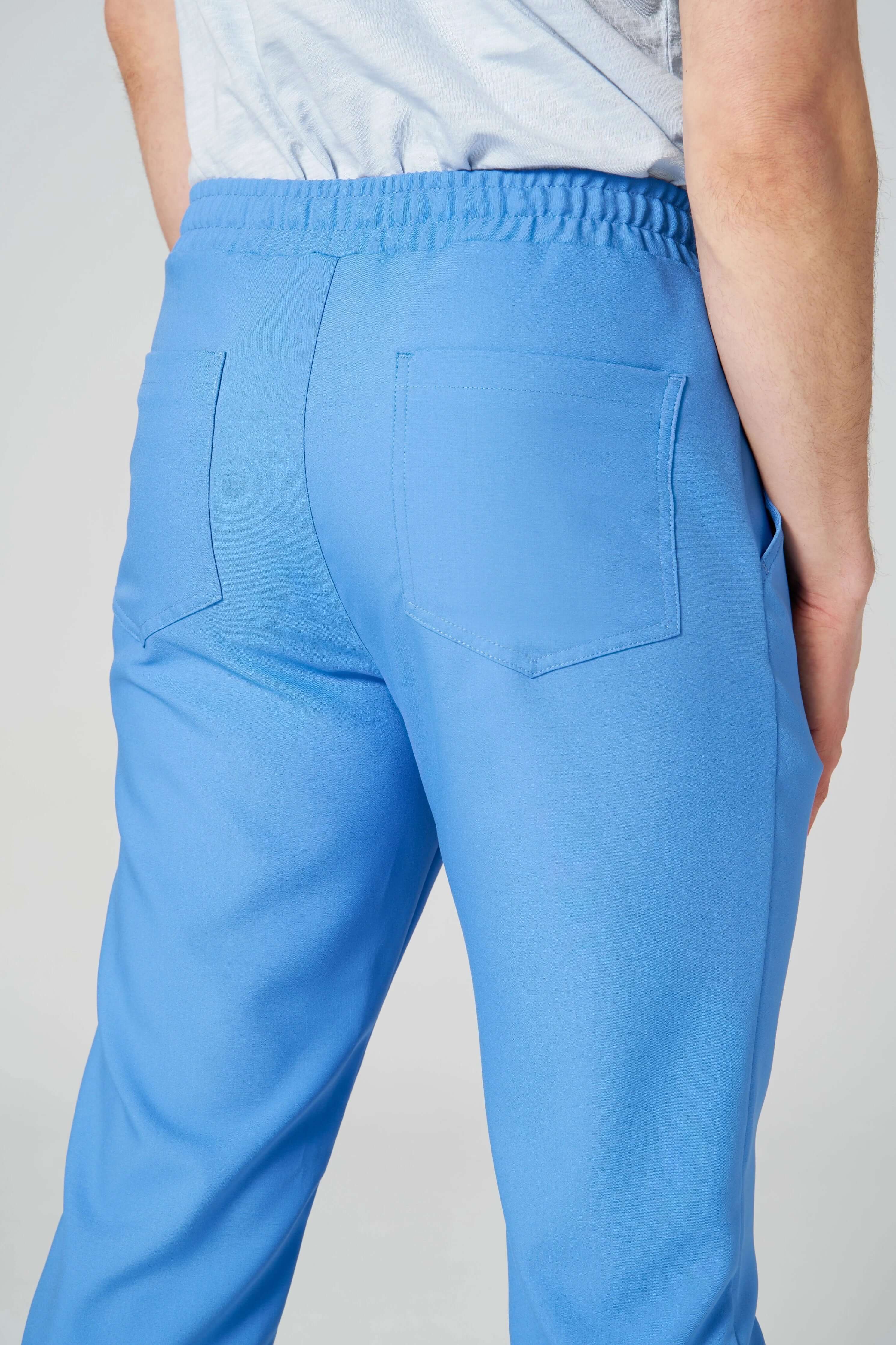 Spodnie medyczne męskie- MARGO błękitny widok na tył