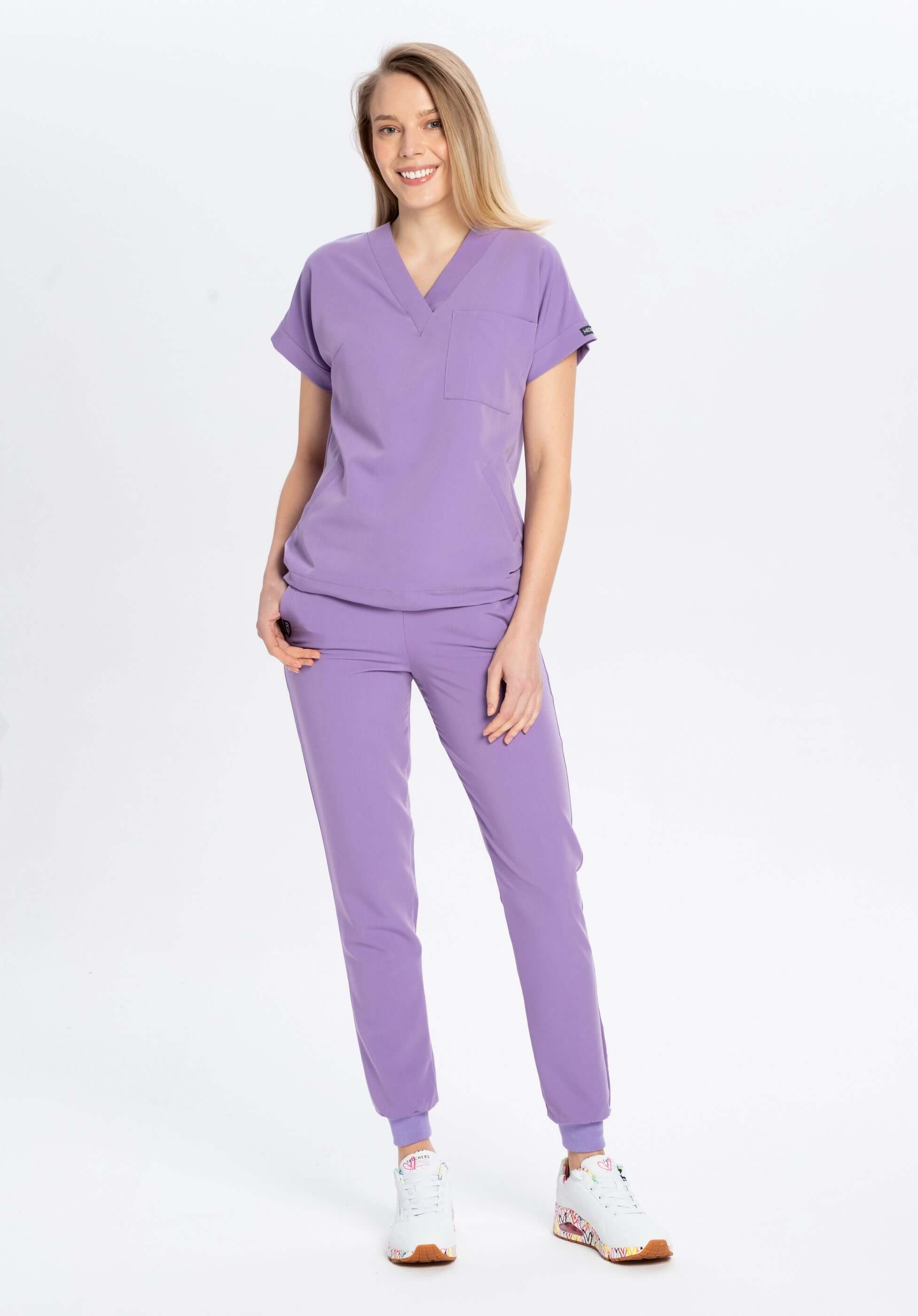 Komplet medyczny damski amethyst: Bluza Welt i joggery Welt