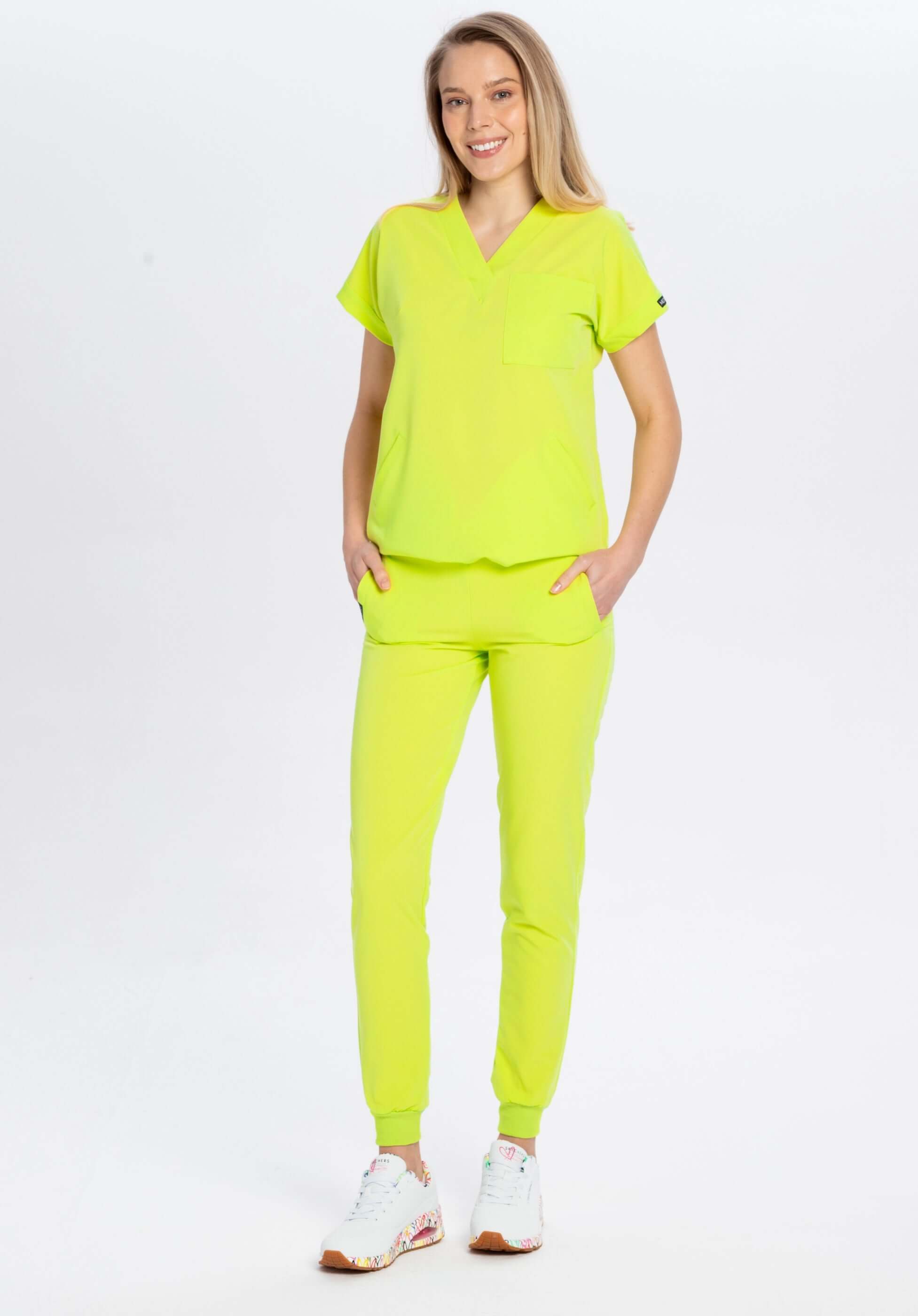 Komplet medyczny damski limonka: Bluza Welt i joggery Welt