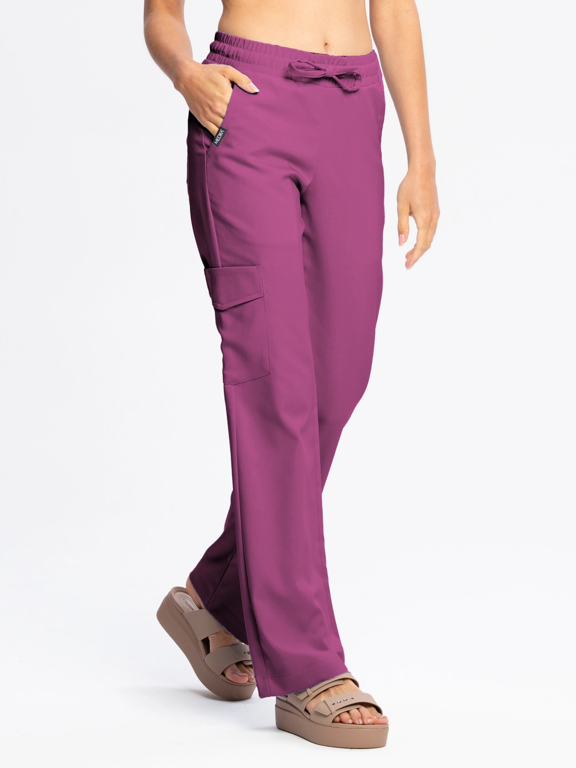 Spodnie medyczne damskie FLOW z szeroką nogawką roseberry