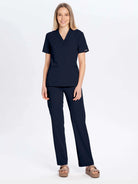 Komplet medyczny damski navy blue: bluza Moxi i spodnie z szeroką nogawką - Medka