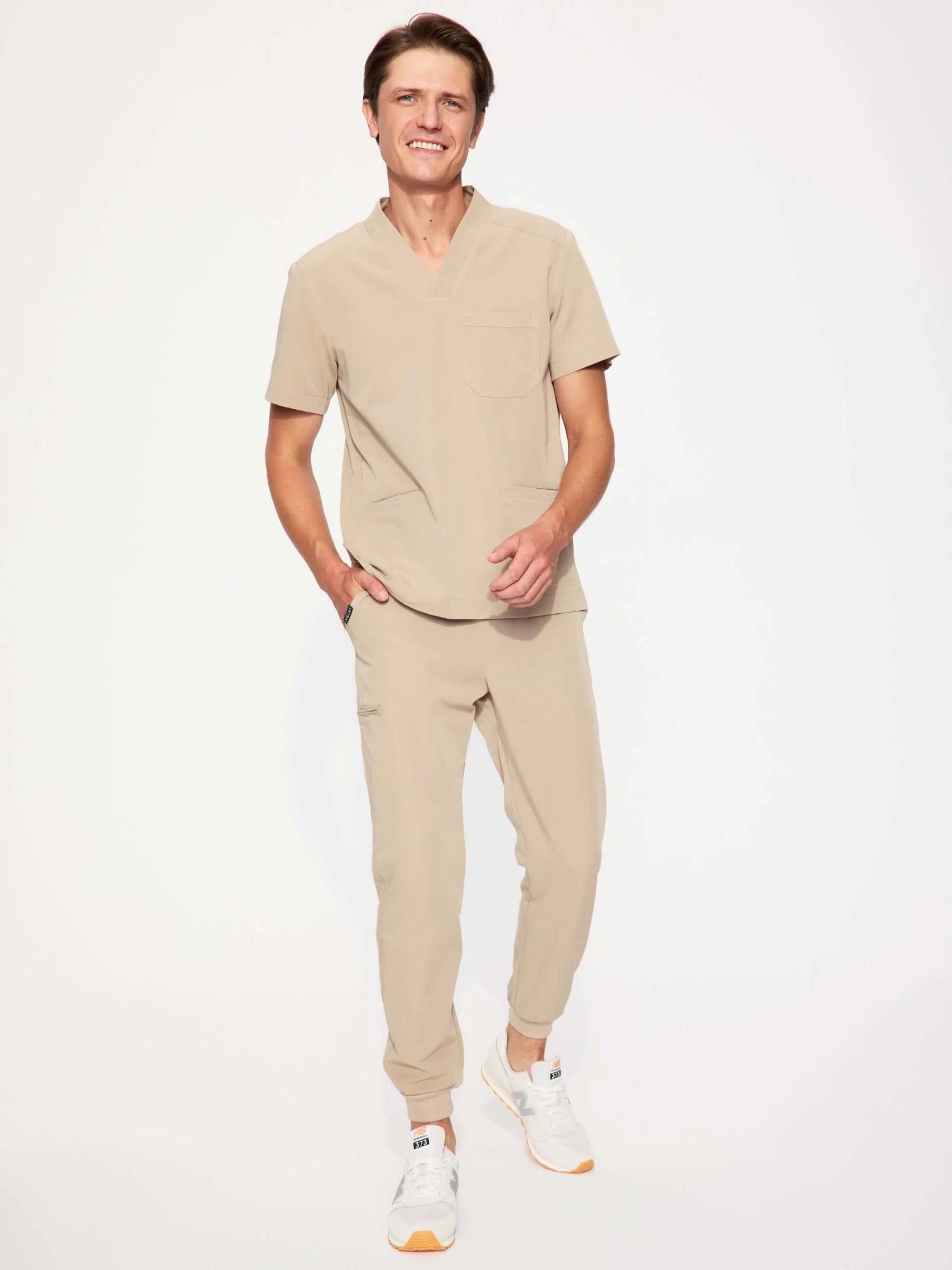 Komplet medyczny męski beżowy: Bluza Axis + Joggery Genus - Medka