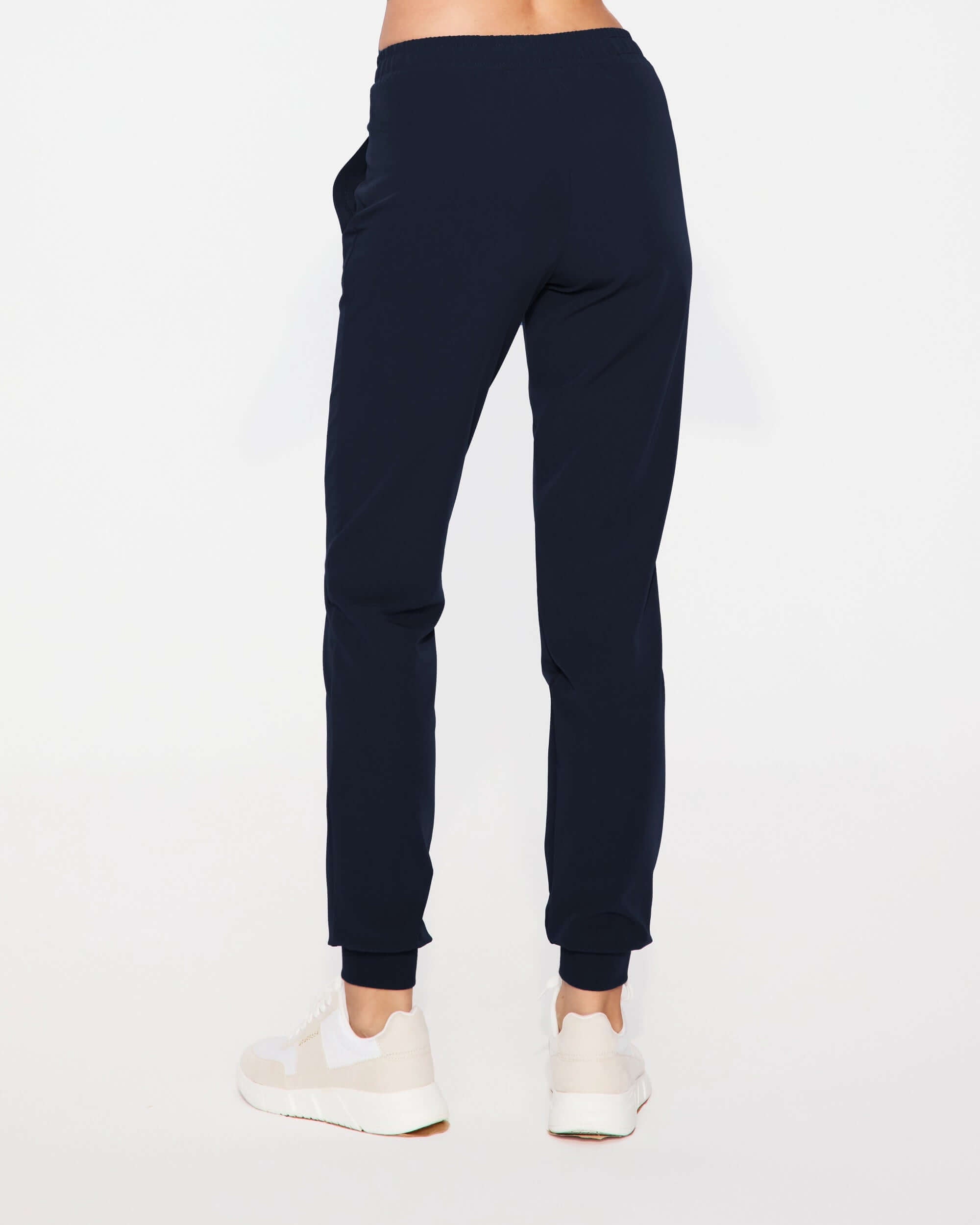 spodnie medyczne damskie welt ciemny granat z tyłu