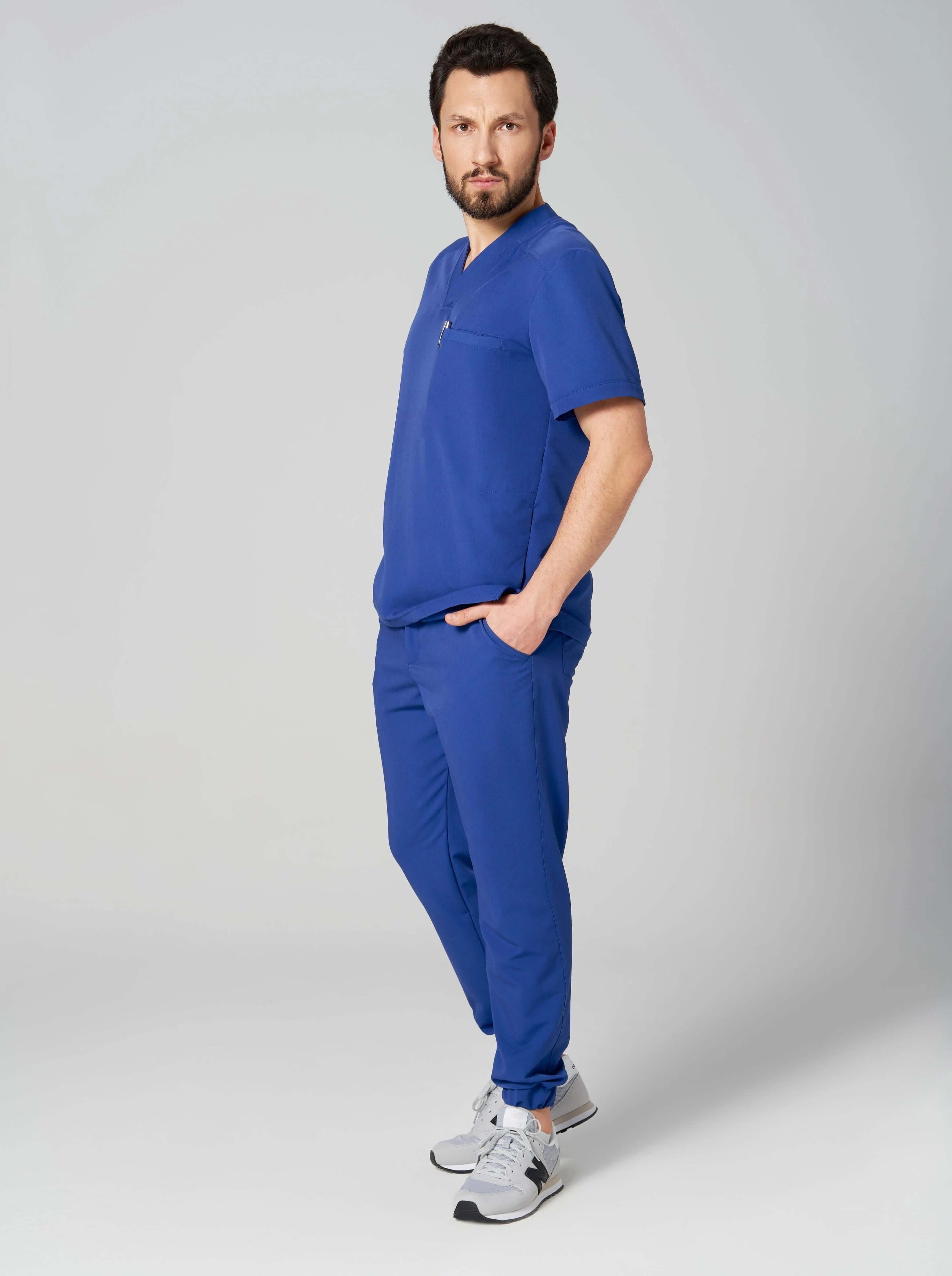Spodnie medyczne męskie- joggery  GENUS chabrowy oraz bluza