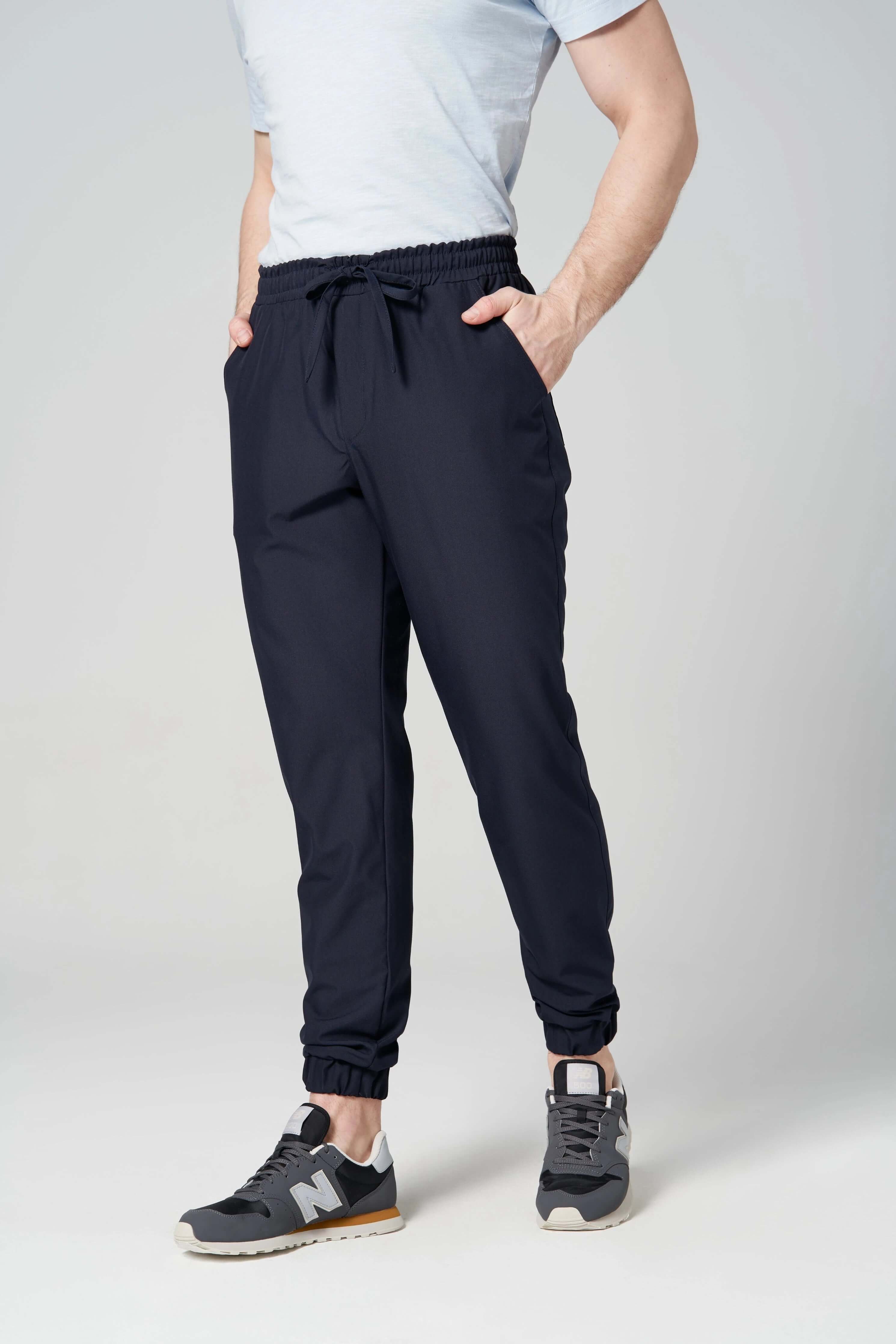 Spodnie medyczne męskie- joggery  GENUS ciemny granat (ściągacz materiałowy)